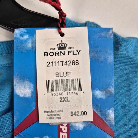 Born Fly Men's T-Shirt Size 2XL Embroidery Blue Cloud Hoppers Airlines (45) - Picture 8 of 8